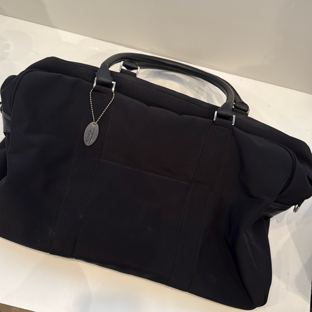 Talbots Black Nylon Leather Trim Weekender Travel Duffel Bag